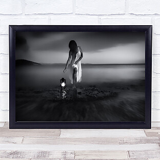 Daylight Dies Beach Ocean Wave Water Sea Flow Woman Lantern Wall Art Print