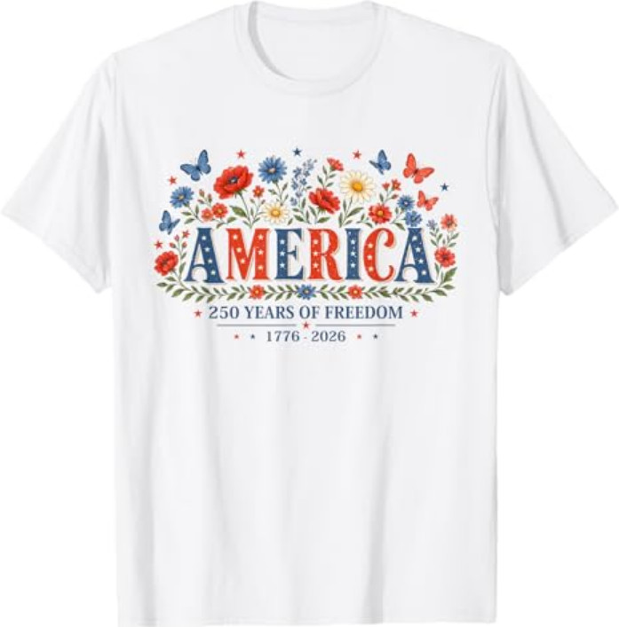 250 Years America Anniversary Flowers USA 250th Birthday T-Shirt
