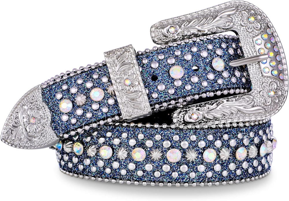 Bling Western Rhinestone Studded Leather Belt for Men & Women