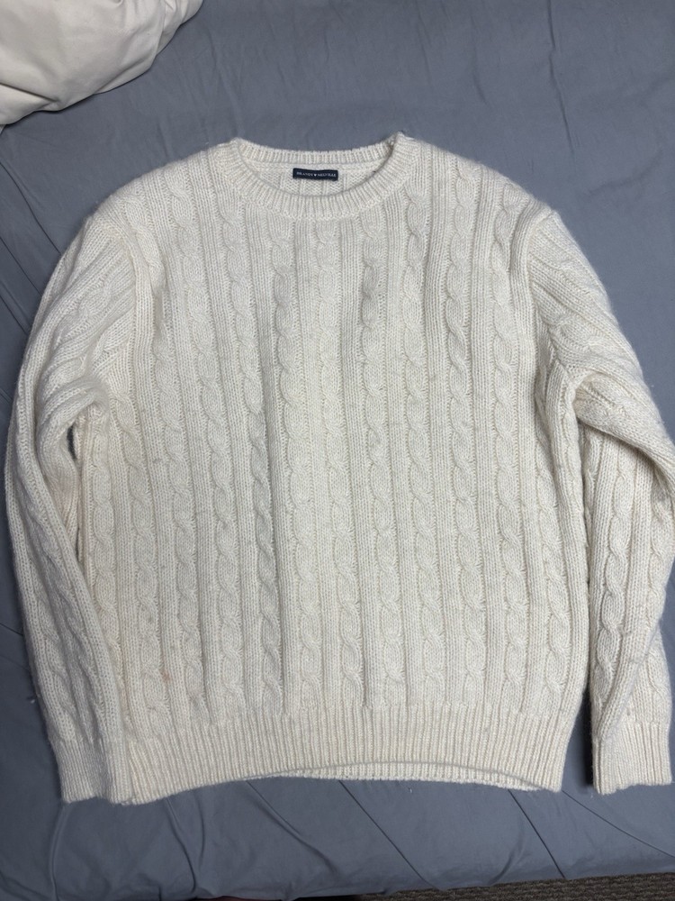 Brandy Melville Ivory Cable-Knit Crewneck Wool Pullover Sweater Ribbed One Size