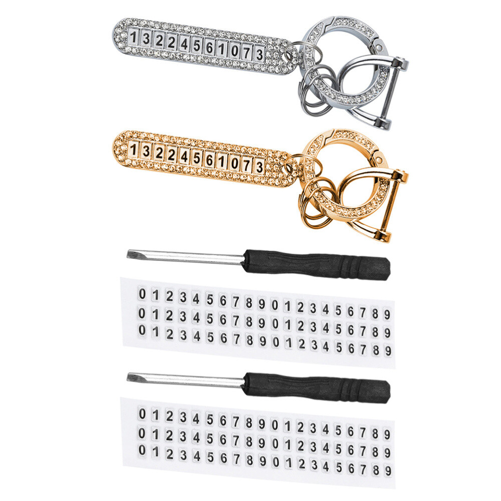 2 Pcs Handbag Charms Rhinestone Key Rings Car Number Plate Pendants