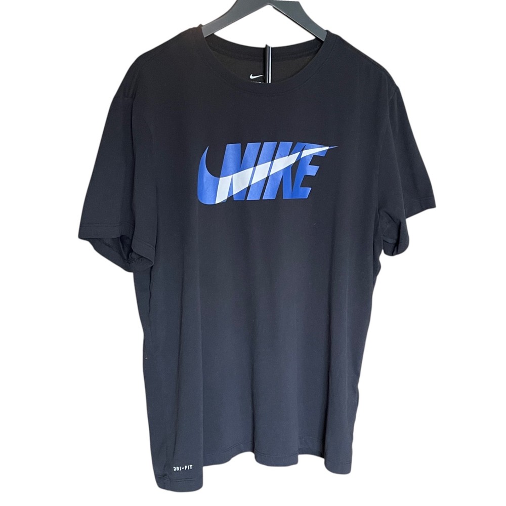 Nike Dri-FIT Shirt Mens XL Black Blue White Logo Athletic Training Tee CLEAN!