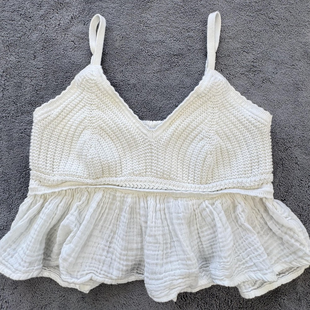 Hollister Tank Womens L White Camisole V-Neck Strappy Crochet Ruffle Lined