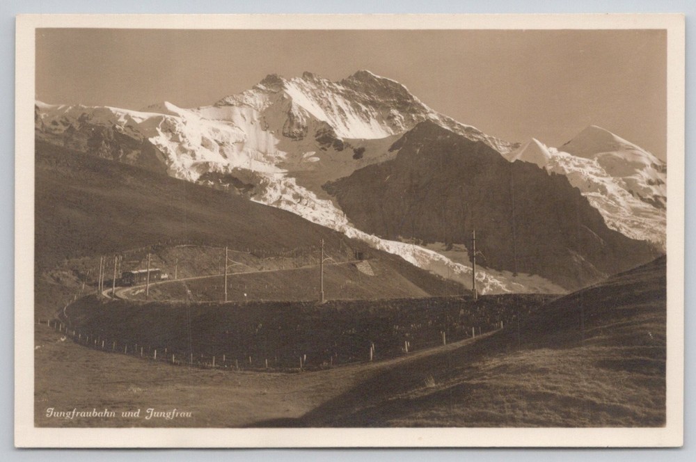 Jungfraubahn & Jungfrau Mountain RPPC Vintage Postcard Switzerland