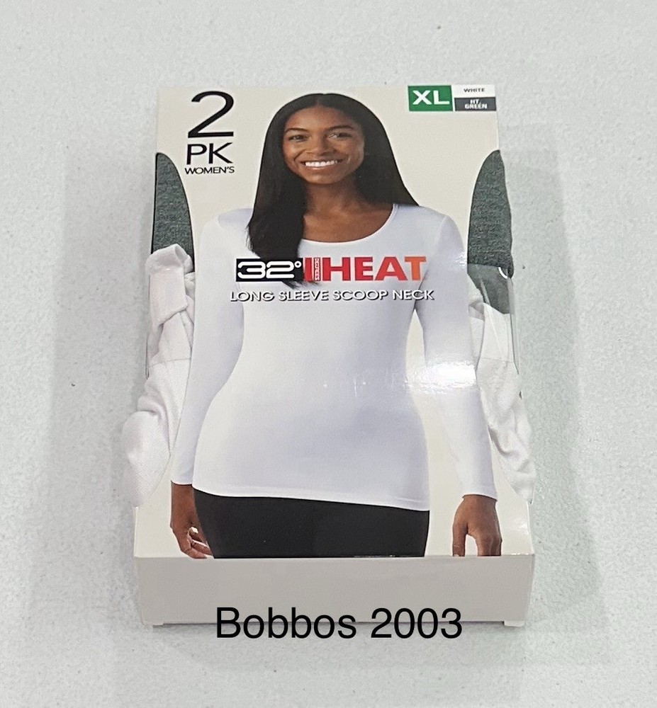 32 Degrees Heat Women's 2-Pack Long Sleeve Scoop Neck Tee, White/HT. Green, XL