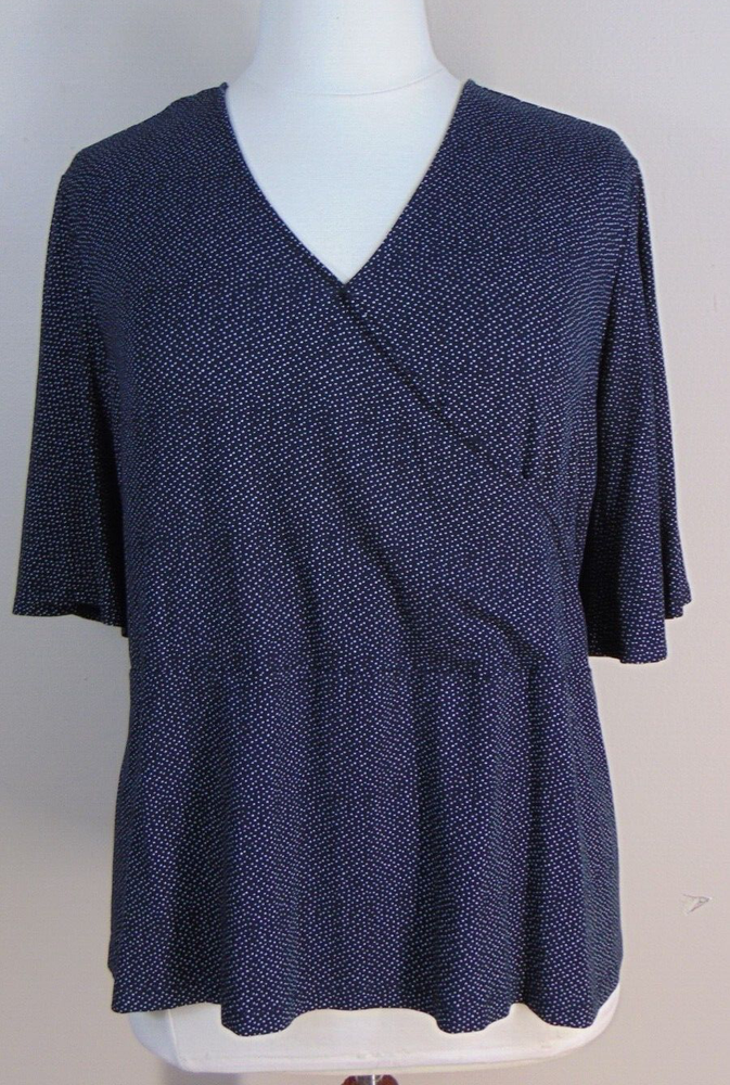 Liz Claiborne Womens Plus Size 3x Dark Goth Babydoll Faux Wrap Top with Puff Sleeves and V-Neck