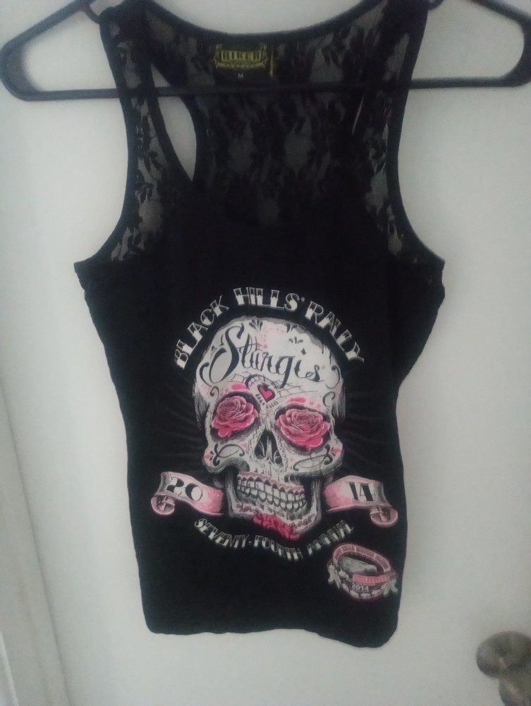 womens Sturgis2014 tank top, skulls, lace t-back size M