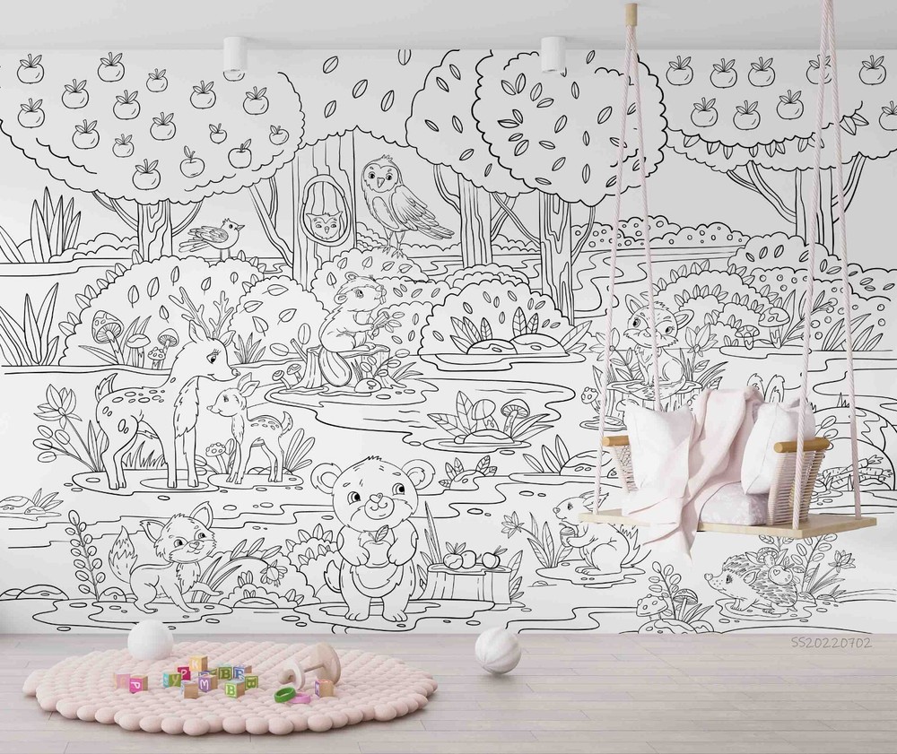3D Cartoon Grey Forest Animal Wall Murals Wallpaper Murals Wall Sticker