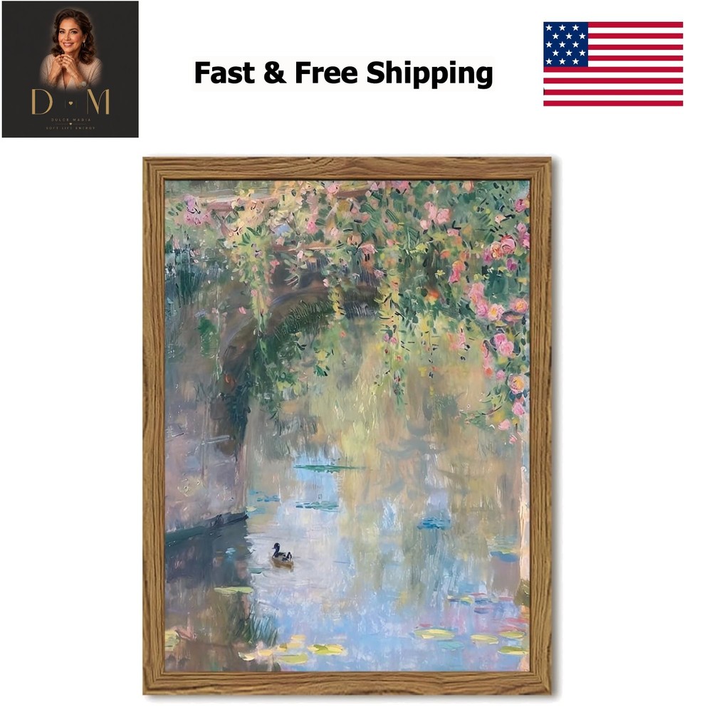 Framed Vintage Monet Canvas Wall Art, Floral Landscape Wall Decor Paintings, ...