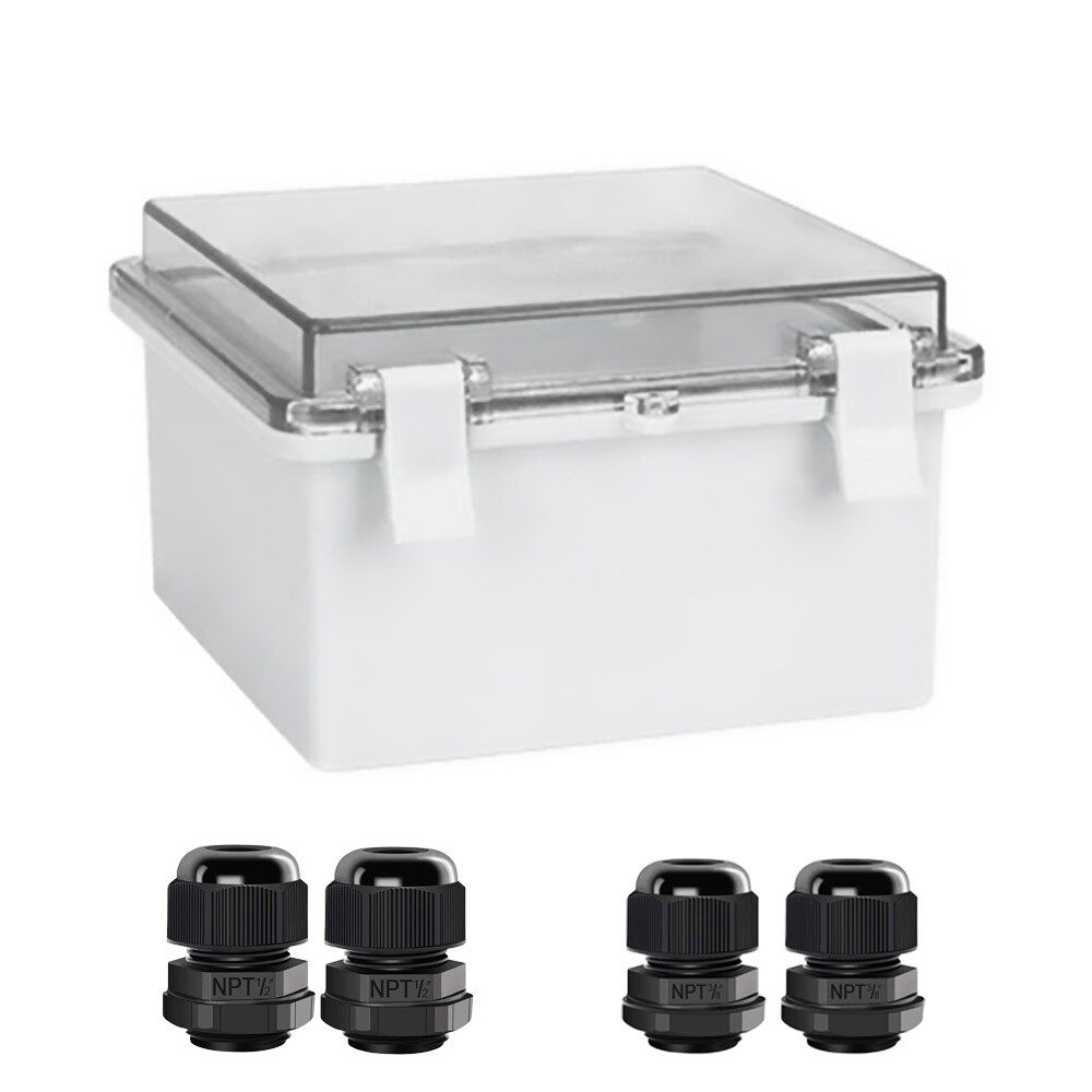Plastic Project Enclosure Waterproof Electrical Junction Box w/ NPT Cable Glands
