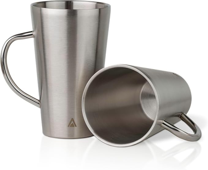 ™ Stainless Steel Cups Set of 2 – 15Oz Double Wall Insulated Coffee Mug Set with