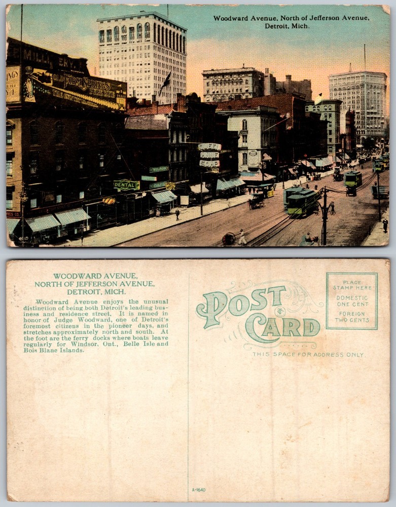 Woodward Avenue Detroit MI Postcard