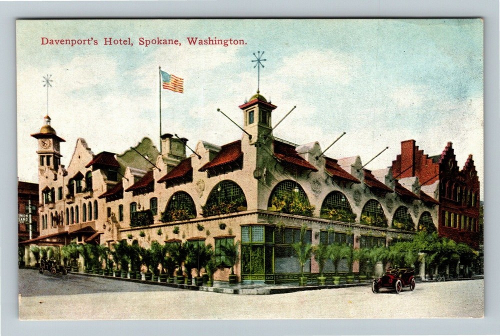 Spokane WA-Washington, Davenport Hotel Automobile Vintage Souvenir Postcard