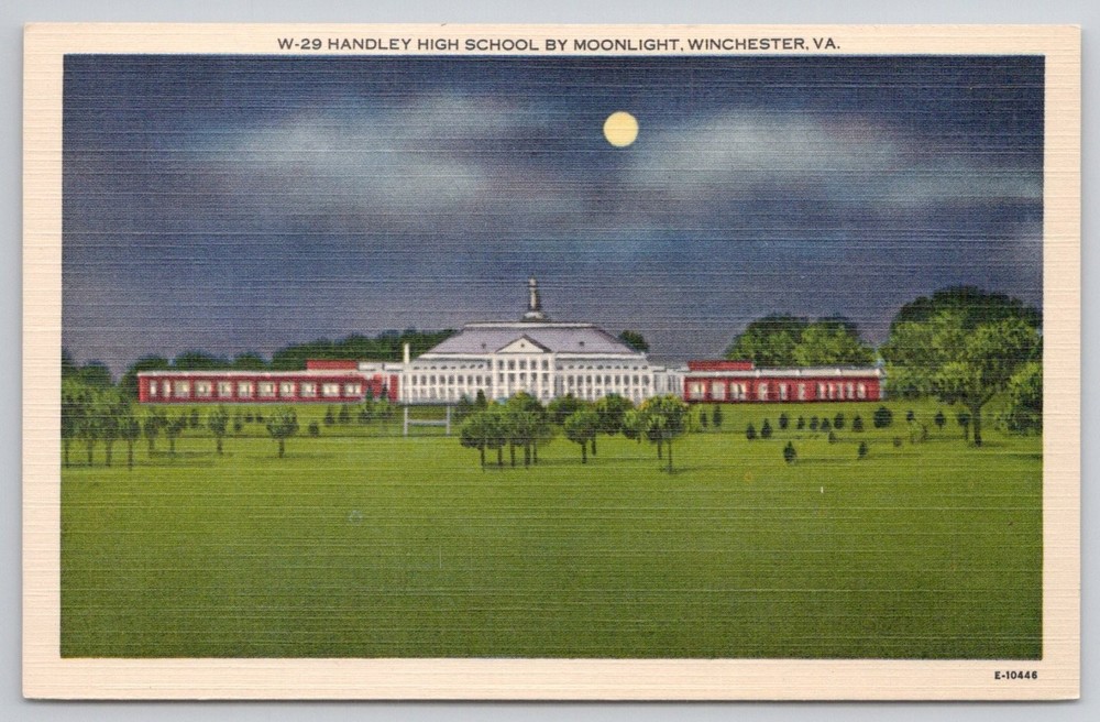 Handley High School Winchester VA Moonlight Linen Postcard 1940s Vintage