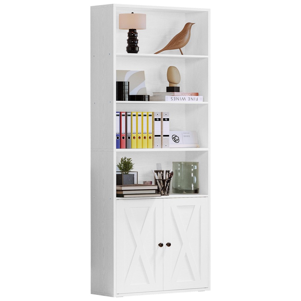 Industrial Bookshelves and Bookcases with Doors Floor Standing 6 Shelf Displa...