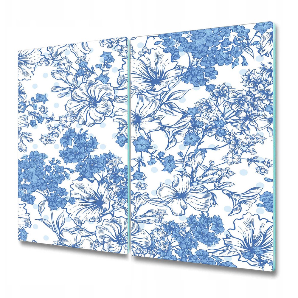 Tempered Glass Chopping Cutting Board Summer bouquet Blue floral art 2x30x52