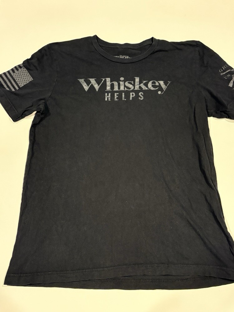 Grunt Style ~ Whiskey Helps Men's T-Shirt Black Short Sleeve Tee Size XL