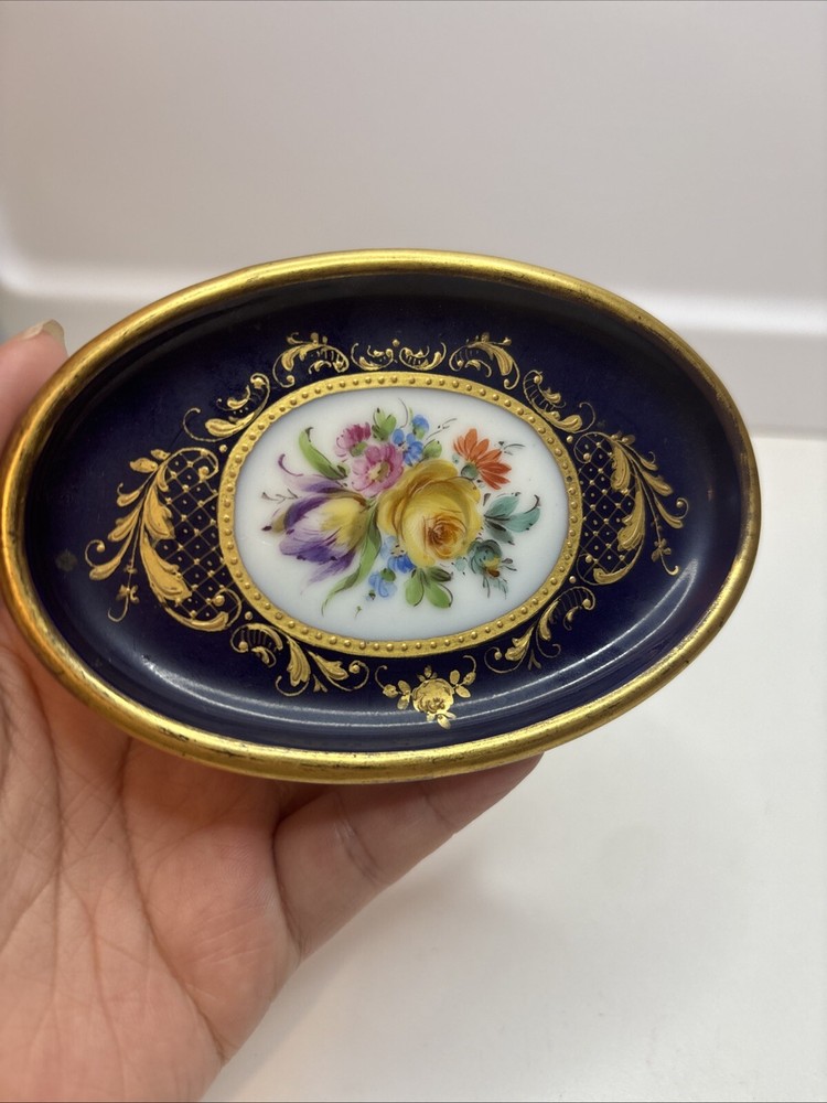 Vintage Hutschenreuther Hohenberg Germany Trinket Dish Hand painted Cobalt Blue