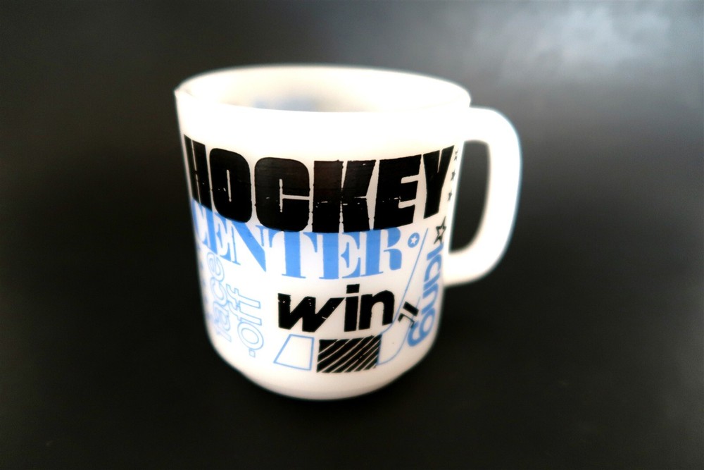 Vintage HOCKEY Themed GLASBAKE Milk Glass Mug - Hard to find from 1970's era