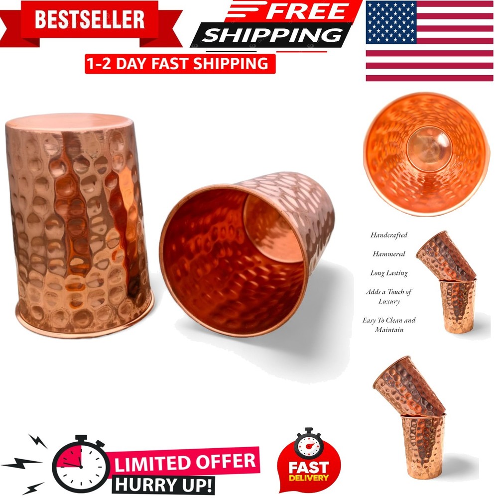 Set of 2 Copper Drinking Tumblers Pure Copper Water Glasses Ayurveda Health