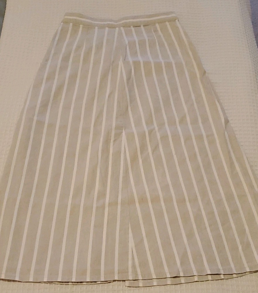 Massimo Dutti Women’s Beige White Striped Linen Twill Midi A-Line Skirt Size 4