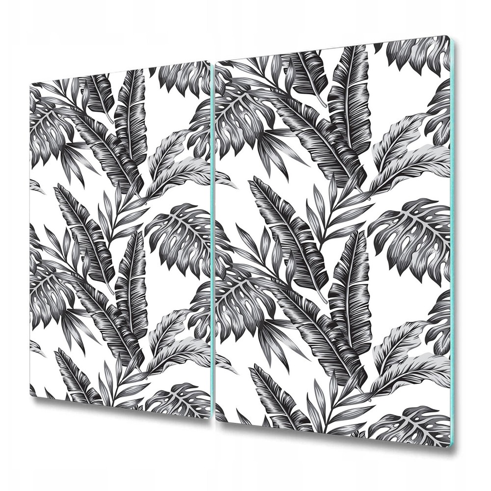 Glass Worktop Saver Black and white plants Tropical and exotic Contrastive