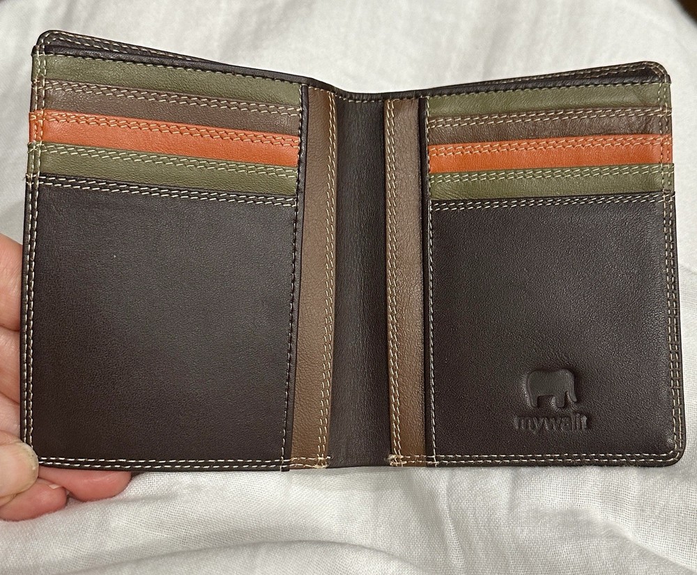 Mywalit Mens RFID E/W Nappa Bosco Bifold Wallet Slim Brown Leather Cards New