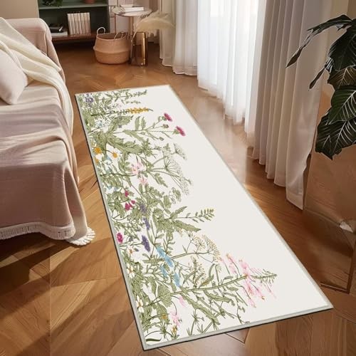 Floral Runner Rug 2x6 Throw Rug Sage Green Kitchen Runners Ultra-Thin Low Pile