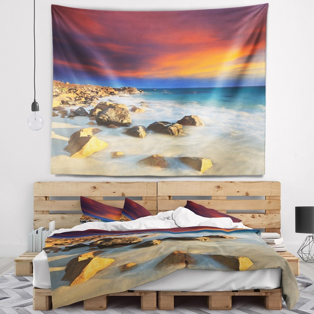 Designart 'Beach with Stones on Foreground' Seascape Wall  Small