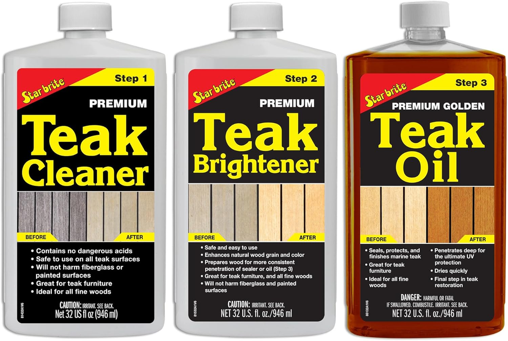 Premium Teak Care Kit - Marine Grade Teak Cleaner, Brightener & Golden Teak Oil
