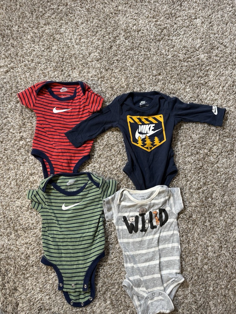 Nike Baby Bodysuit Lot 4 3–6M 6M Short Long Sleeve Swoosh Gerber Wild