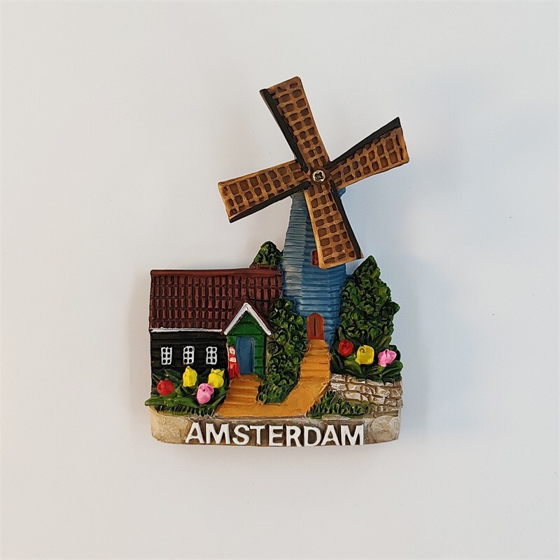 Netherlands Amsterdam Windmill Tourist Travel Souvenir 3D Resin Fridge Magnet