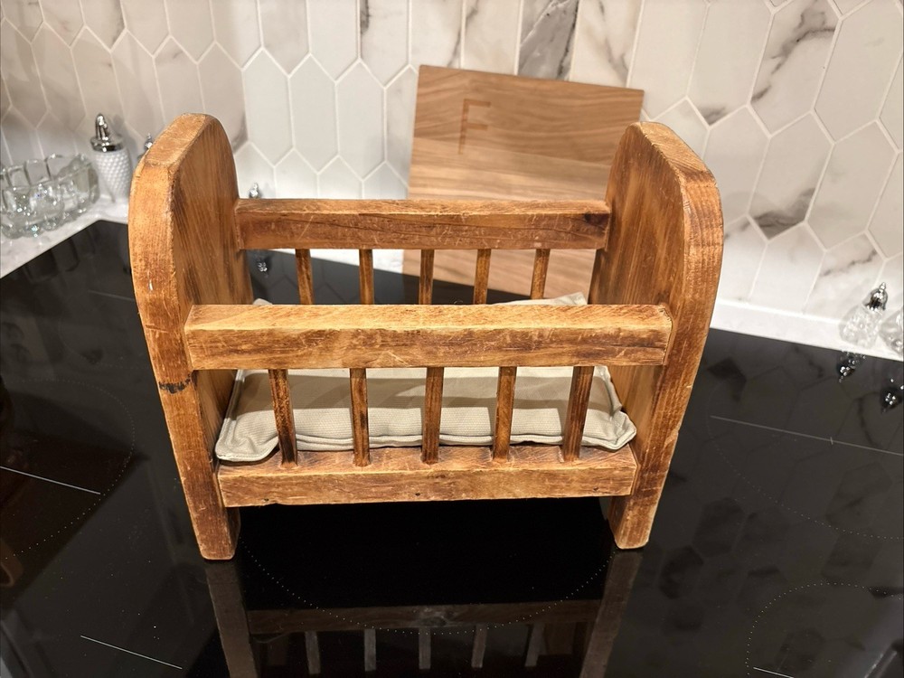 Vintage Handmade Solid Wood Baby Doll Crib With Hand Sewn Mattress, Precious!
