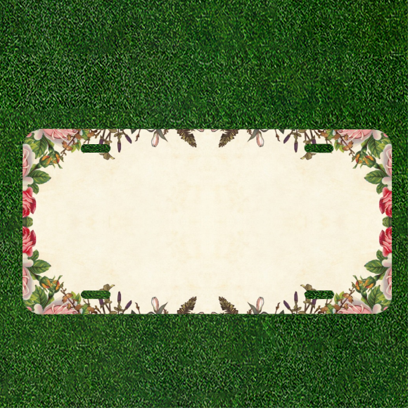 Custom Personalized License Plate Auto Tag With Flowers Outline Design Add Names