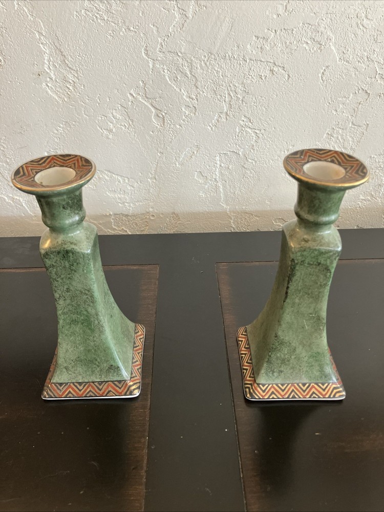 Vintage 80s Chinoiserie Candlestick Porcelain  Candleholders- 8.5”