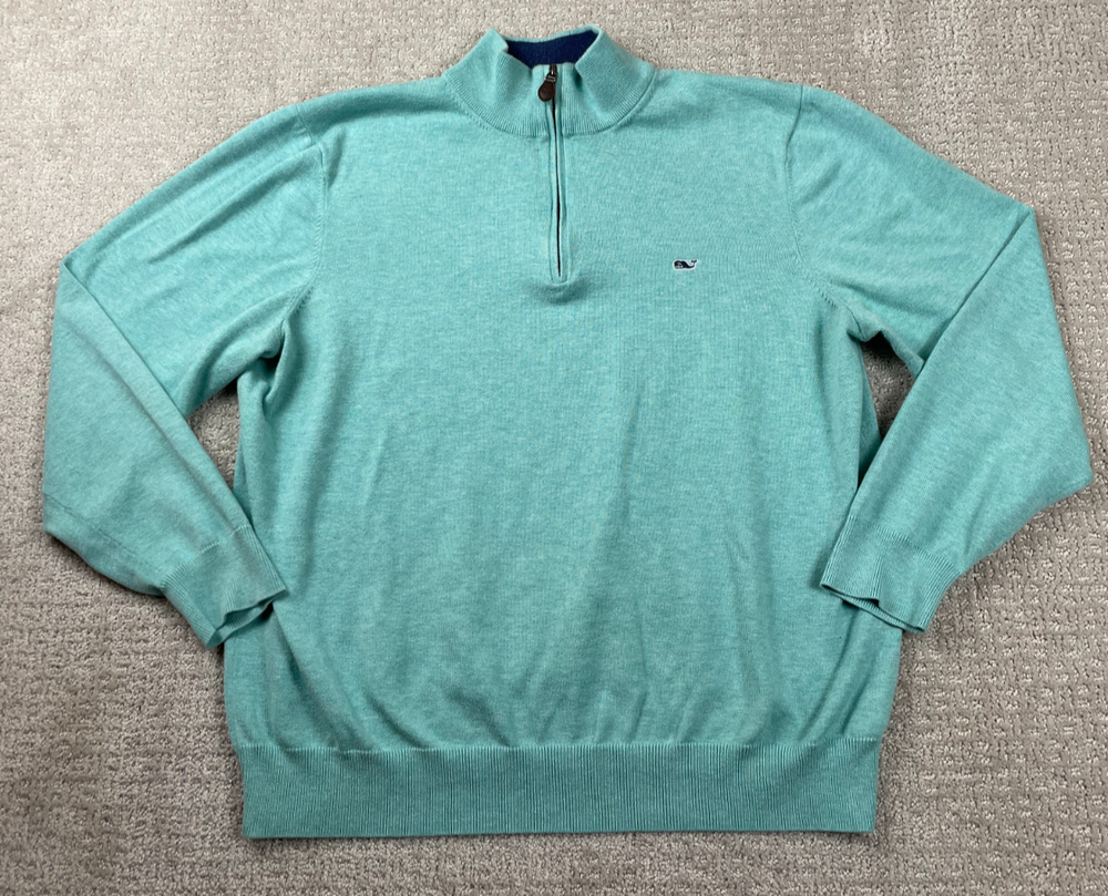 Vineyard Vines Sweater Mens XL Teal Green Blue Knit Cotton 1/4 Zip Pullover Golf