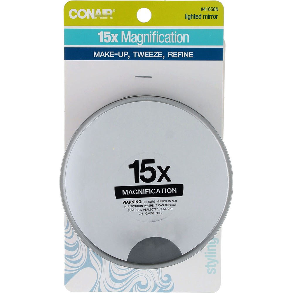 Conair Lighted Suction Cup Mirror, 15x Magnification