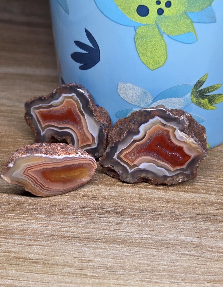 Malawi Agate Lot of 3/ Natural Banded / polished halves