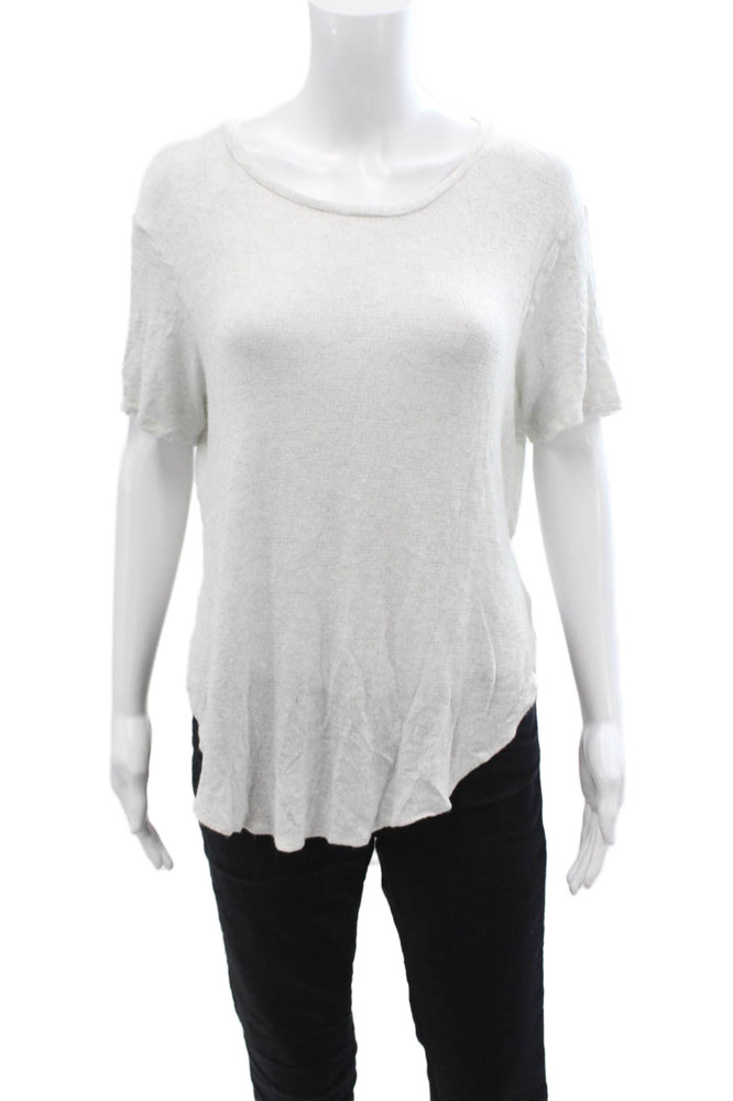 Joah Brown Womens Crew Neck Knitted Short Sleeve Side Slit Top Gray One SizeFree Shipping in US $100+ Orders | $6.95 Orders Below