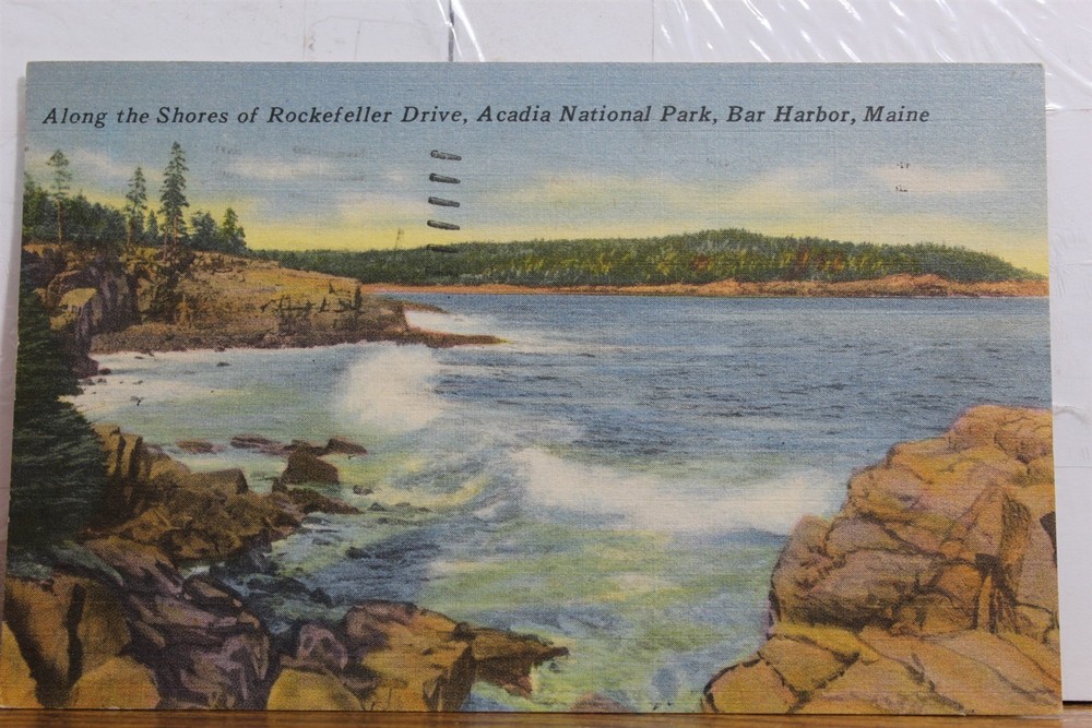 Maine ME Bar Harbor Acadia National Park Rockefeller Drive Shores Postcard Old-image