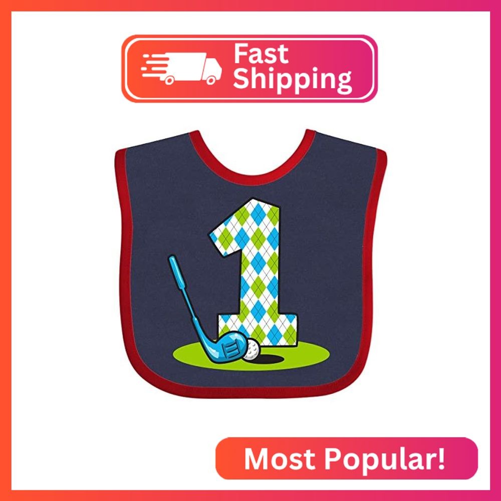 inktastic Argyle Golf 1st Birthday Baby Bib Navy and Red 2486a