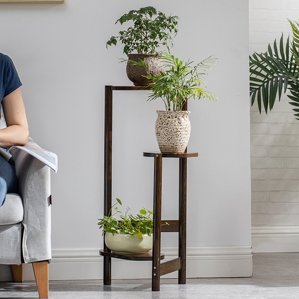 3 Tier Corner Wood Plant Stand Ladder Flower Pot Display Rack Shelf Indoor Patio