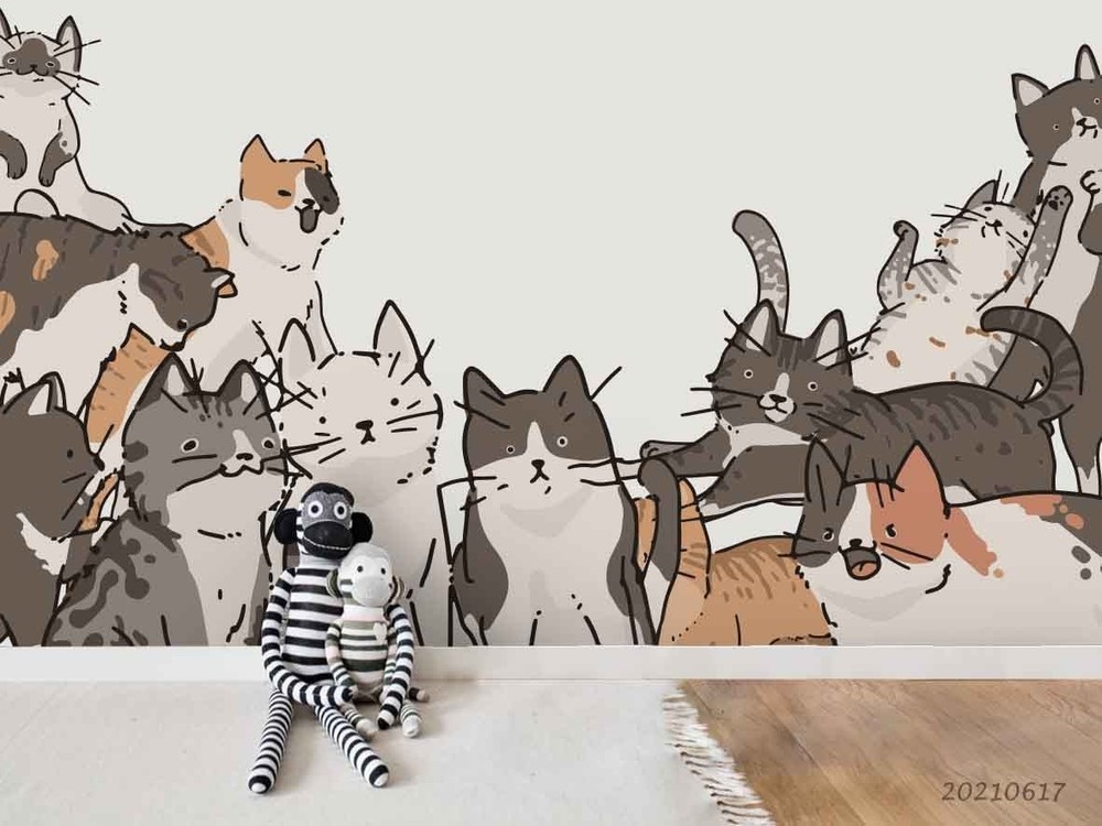 3D Hand Drawn Animals Cat Wall Murals Wallpaper Murals Wall Sticker