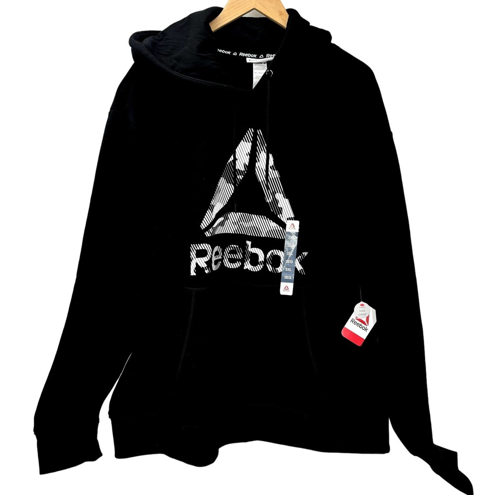 NEW Reebok Hoodie Mens 3XL Black Pullover Delta Logo Long Sleeve Pockets