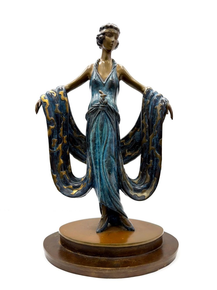 Erte Gala 1980 Cold Painted Bronze Art Deco Sculpture Limited Edition of 300