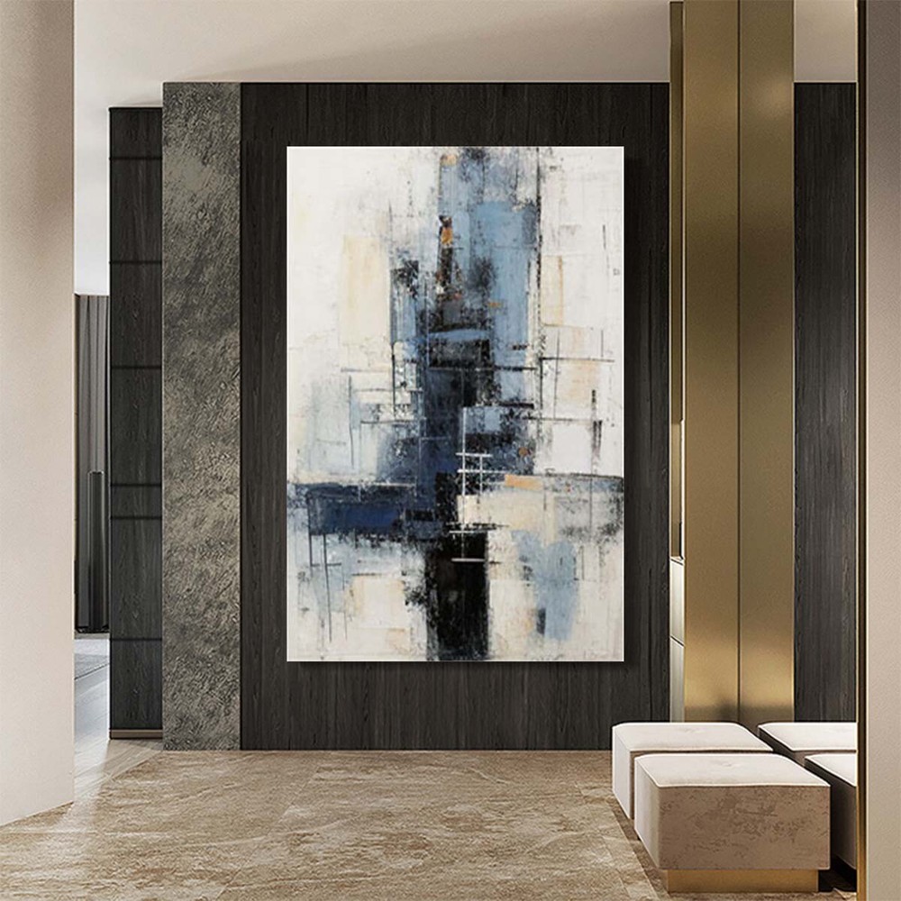 Thick Oil Knife Abstract Blue Oil Painting On Canvas Hand Painted Modern Wall