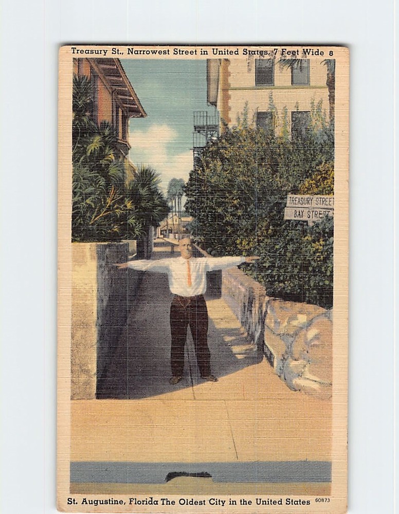 Postcard Treasury Street Narrowest Saint St. Augustine Florida USA North America