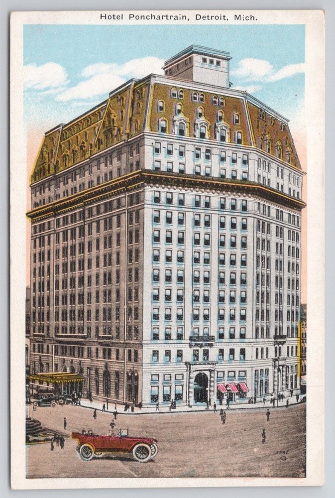 Hotel Pontchartrain Detroit MI Cadillac Square Vintage Postcard 1910s United