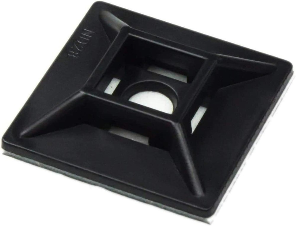 UV-resistant black adhesive zip tie mounts - 100-pack, professional-grade cable tie bases