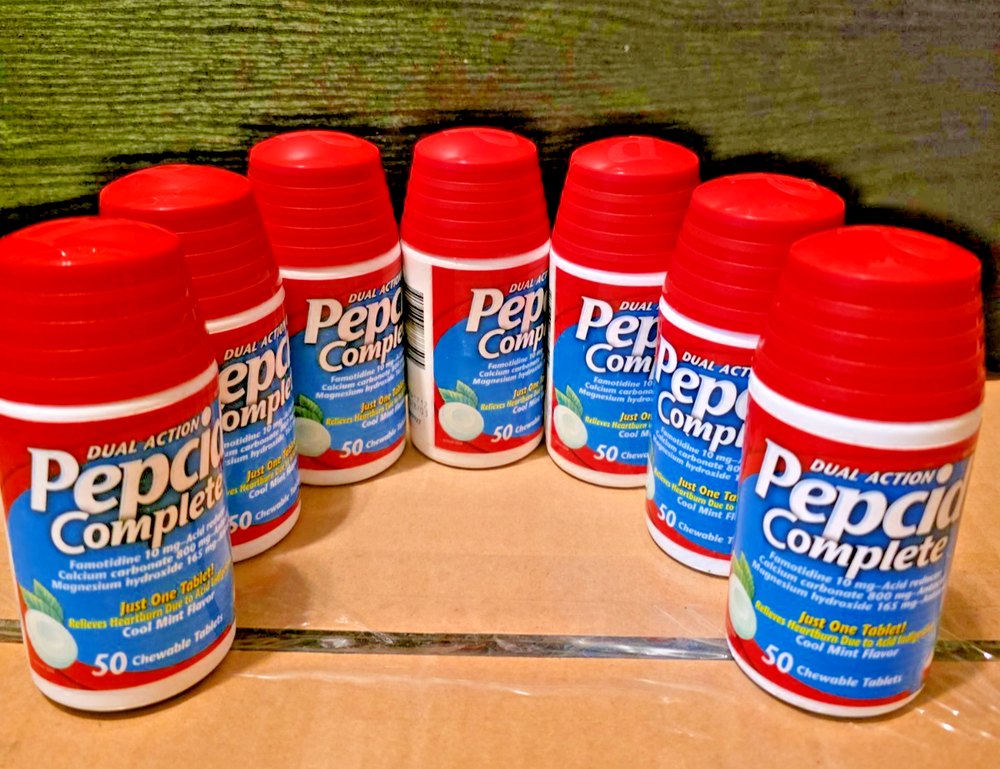 LOT OF 5 NEW SEALED Cool Mint Flavor Dual Action PEPCID COMPLETE 7X 50 CT=350 CT